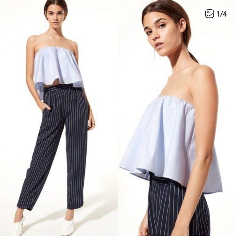Aritzia Babaton Light Blue Eckerd Poplin Strapless Crop Flowy Blouse Tube Top XS